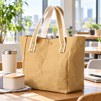Sac fourre-tout en papier kraft lavable avec poignées en coton et fermeture à pression pour le shopping, le déjeuner et le transport quotidien