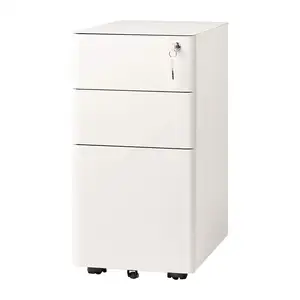 Onder Bureau Slanke Witte Zwarte Vergrendeling Kleine Luxe Moderne Huis Opbergmeubilair 3 Lades Mobiele Stalen Kantoor Metalen Archiefkast