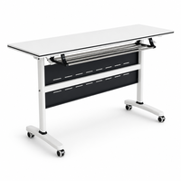 Bureau d'entraînement scolaire pliable en métal commercial avec étagère de rangement, design contemporain, durable et écologique pour usage hôtelier et de bureau