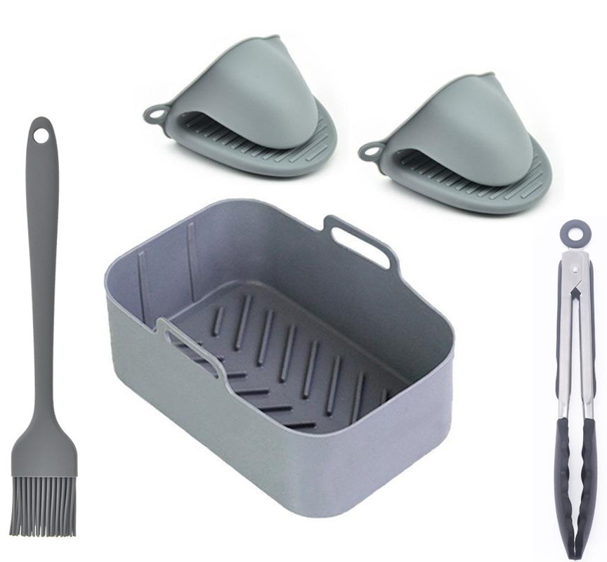 grey pot with brush/food tong/mitts kit