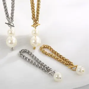 Set di gioielli di perle collana bracciale a catena in acciaio inossidabile di tendenza