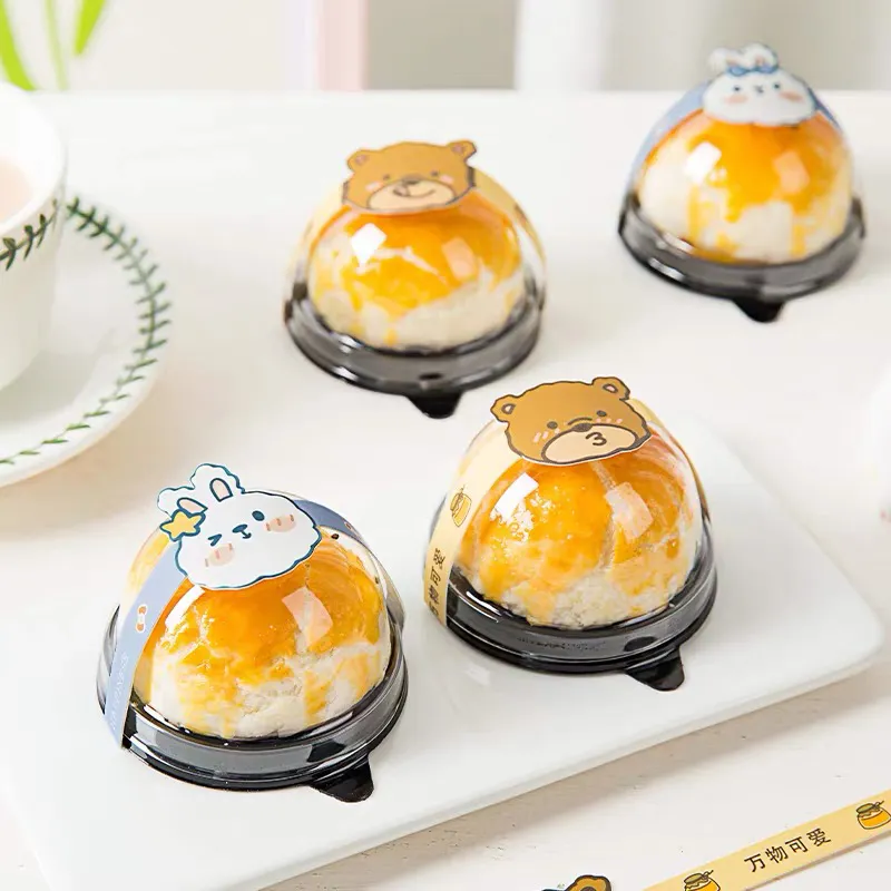 Postre dorado Panadería Tapa transparente Fabricantes redondos de plástico Caja personalizada Cupcake Muffin Mini Cake Caja de embalaje de alimentos con tapas