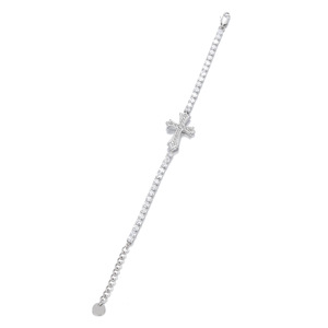 Bracciale a croce di lusso squisito in acciaio inossidabile placcato oro 18 carati con zirconi cubici, bracciale tennis cristiano con croce tempestata di diamanti - Product Image 5