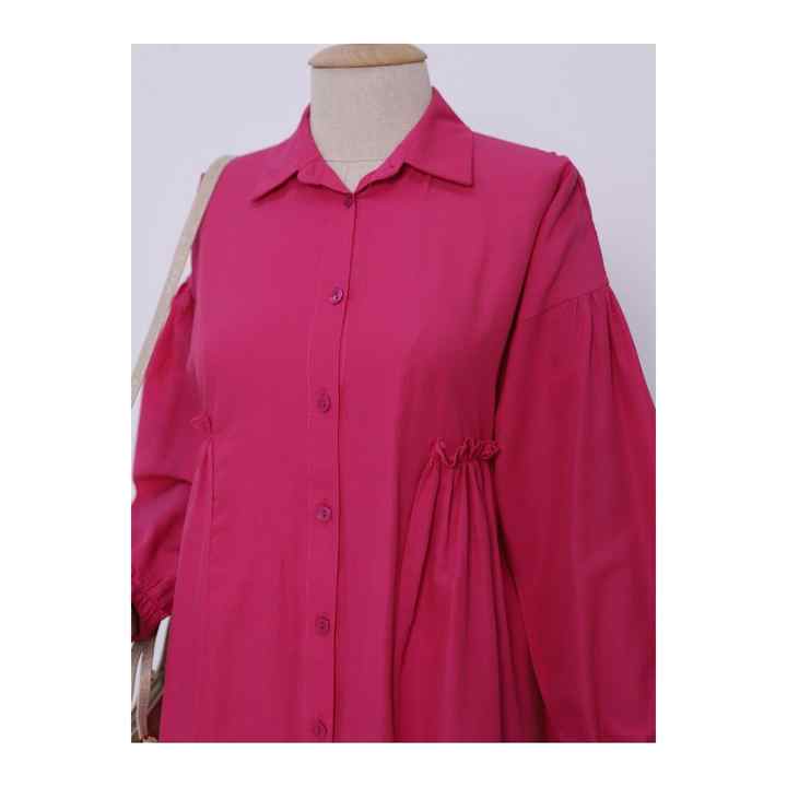 Tunic with Gathered Waist, Elastic Sleeves and Buttons