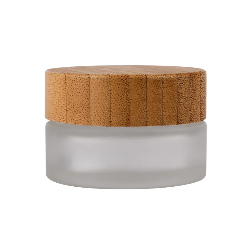 1oz 2oz 3oz 100ml cosmetic frosted bamboo glass butter jar container with bamboo lids