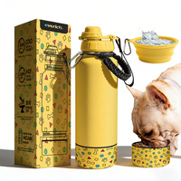 Bouteille de voyage pour animaux de compagnie 2 en 1 anti-fuite, en acier inoxydable, isolée sous vide, avec compartiment inférieur pour le stockage des aliments