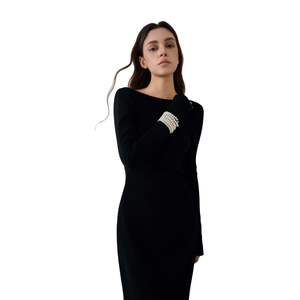 Vestido largo drapeado LIRNA EMB de alta calidad, vestido elegante para mujer, manga larga, espalda abierta, moda para mujer, etiquetas personalizadas de Vietnam - Product Image 4