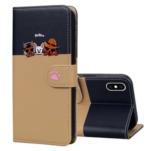 Cute Cartoon Cat Dog Pattern Wallet Leather Phone Case For iPhone XS Max