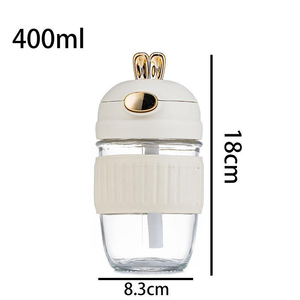 Mignonne tasse en verre en forme de lapin, haut de gamme, pour bureau et étudiants, anti-brûlure, transparente, avec paille et couvercle, design moderne, pour lait, café, boissons, cadeau - Product Image 5