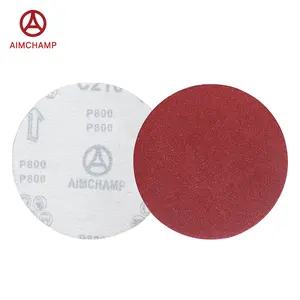 Aimchamp กระดาษทรายอะลูมิเนียมออกไซด์สีแดง5/6/7/9นิ้ว0/6/8/15/17หลุมเบ็ดและห่วงทรงกลมแผ่นขัดสำหรับไม้