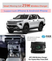 Chargeur de voiture sans fil intelligent à bobine mobile, design unique, 25W, monté sur console centrale, compatible APP, OEM ODM, pour toutes les nouvelles Toyota Hilux 2026 2017