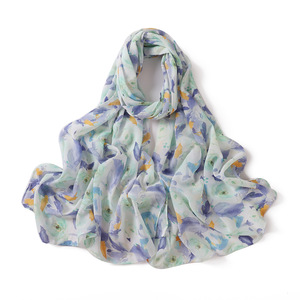 Hijab de poliéster de verano para mujer con estampado RTS, pañuelo Floral de estilo étnico, transpirable, largo, perla, gasa, corte láser para musulmanes - Product Image 5
