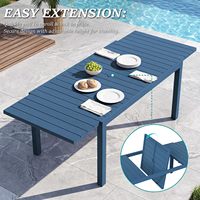 US STOCK Linya Table de salle à manger extensible moderne et durable pour patio, 60 à 83 pouces, bleue |   Table d'extérieur résistante aux intempéries en HDPE/aluminium