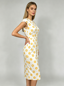 Robe fourreau midi pour femme à imprimé pois géométriques, col rond, manches courtes, style crayon moulant, pour le bureau, les affaires, décontractée ou de soirée - Product Image 2