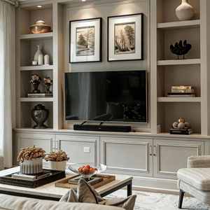 BALOM Customized White Solid Wood <b>TV</b> Stand with Built-in <b>LED</b> Lights & Open Display Rack Combination Set , Support <b>TV</b> - Product Image 2