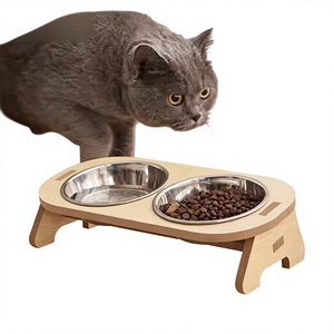 Set di Ciotole Doppie Rotonde in Legno per Gatti e Cani, Ciotole Stile <span class=keywords><strong>Tazza</strong></span> <span class=keywords><strong>da</strong></span> Tè per Gattini e Cuccioli Adulti - Product Image 1