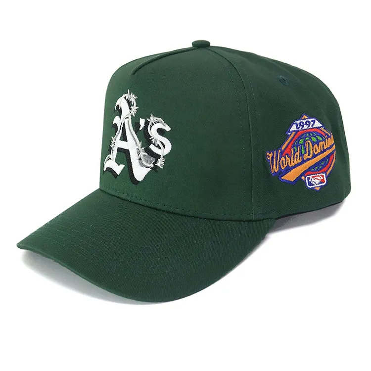 Autumn and winter letter embroidery logo green cotton fabric fashion ladies sports 5 panel baseball cap