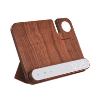 Draagbare houten 4-in-1 multifunctionele draadloze oplader, nachtkastlampje, digitale wekker, 15W snellaadstation