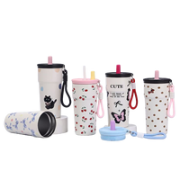 Vaso de acero inoxidable Hello Kitty de 500 ml con doble pared aislante y pajita para viajes y uso al aire libre