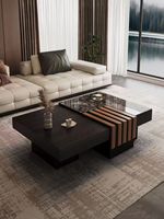 Ensemble de table basse en bois massif de style moderne adapté aux appartements, avec rangement carré et plateau en marbre