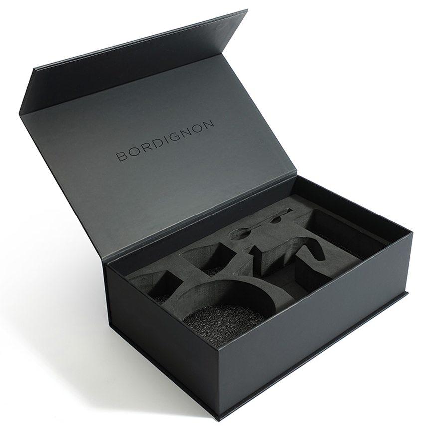 Factory Custom Desgin Luxury Handmade Flip Top Cardboard Black Paper Magnetic Closure Gift Box Packaging With Insert