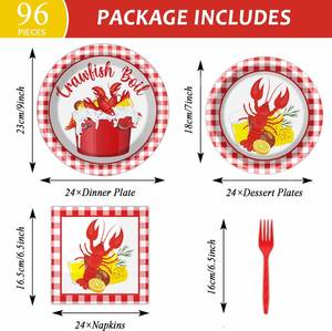 Juego de Artículos para Fiesta de Cangrejos de Río para 24 Personas, Estilo Moderno, Directo de Fábrica: Platos, Servilletas, Cubiertos, Vasos, Bolsas para Golosinas, Manteles, Pancarta - Product Image 5