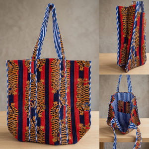 Sac fourre-tout matelassé en coton de haute qualité, personnalisé, à rayures de tigre bleues et rouges - PNM Overseas, unisexe, durable - Product Image 3