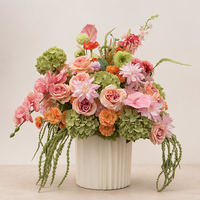 Composition florale artificielle personnalisée PPS en vrac, rose, orange, vert, pour décoration de table de mariage et événements
