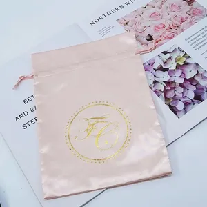 Розовая атласная сумка для пыли с логотипом на заказ, упаковка для ювелирных изделий, атласная сумка для париков на шнурке, атласная сумка для париков, оптовая продажа