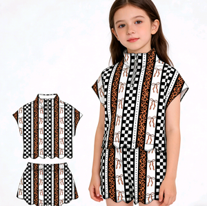 Conjuntos de Ropa para Niñas, Camisa con Cierre y Pantalones Cortos con Estampado de Lazos, Estilo Coquette, Moda Casual de Verano, Venta al Por Mayor, Conjuntos a Juego para Hermanas - Product Image 2