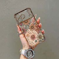 Coque de téléphone portable de luxe avec électroplaqué floral et protection anti-chute aux quatre coins pour iPhone 16 15 14 18 12 17 Pro Max, coque arrière Funda