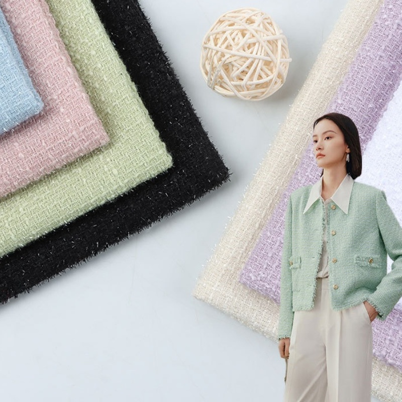 New Arrival Textile Process Wholesale Blue Wool Polyester Tweed Fabric for Women Skirt