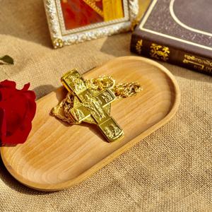 Kalung Liontin Salib Ortodoks HT 3.94 Berlapis Emas dengan Ikon Religius Terukir, Rantai Panjang 120cm, Perhiasan Kristen untuk Pria - Product Image 3