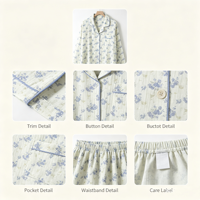 Ensemble de pyjama pour femme en gaze de coton double couche anti-plis, imprimé floral, OEM ODM, personnalisable, marque privée, vente en gros en petites séries