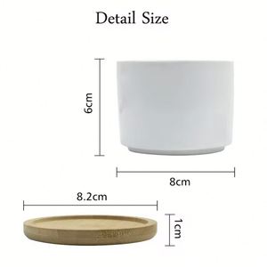 Vases à fleurs en céramique personnalisables par sublimation avec plateau en bambou, pot de fleurs de bureau en gros - Product Image 2