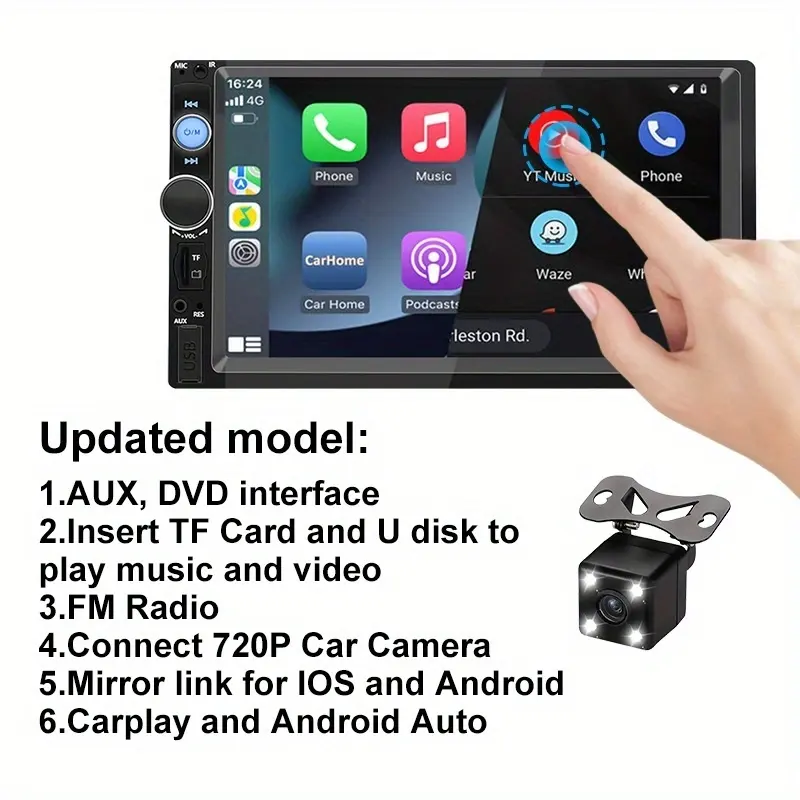 7 inch Stereo AUX đài phát thanh 2 DIN màn hình cảm ứng không dây BT FM với MP5 đa phương tiện Máy nghe nhạc và Android Auto Carplay cho Apple