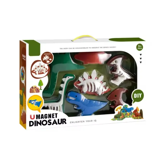 Enfants éducation bricolage dinosaure squelette jouet 4 pièces assemblage créatif 3d jouets magnétique dinosaure bloc de construction ensemble