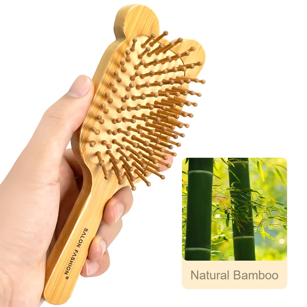 Sisir bambu murni Logo kustom sisir mulut lebar bantalan udara kayu pijat sikat bambu murni