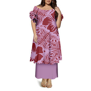 热卖波利尼西亚Puletasi连衣裙衬托肩双褶裙长袖上衣和裙子2件套加大码女士派对连衣裙 - Product Image 5