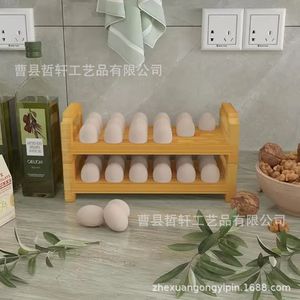 Solid Wood Egg Storage Rack 3 Tier Stackable Desktop Organizer For <b>Kitchen</b> Farmhouse Style - Product Image 4