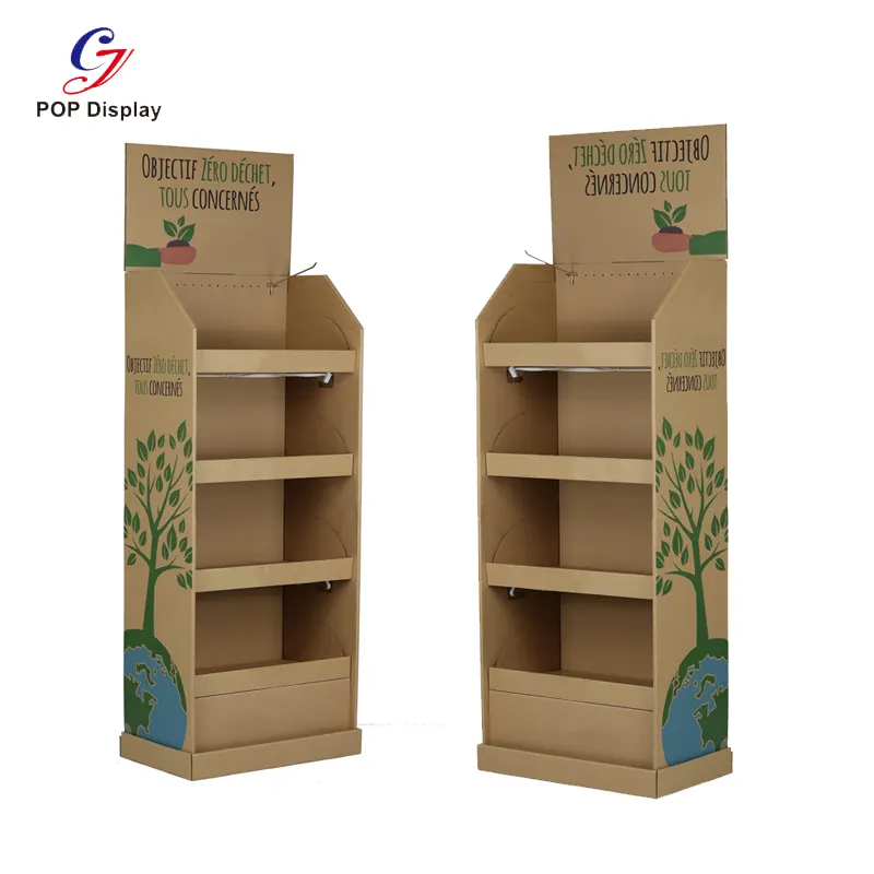 Supplier Customized Template Cardboard Corrugated Floor Display Stand Pop Up Kraft Paper Display Rack For Toothpaste Promotion