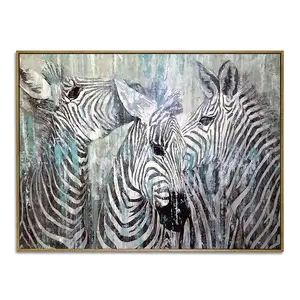 Keluaran baru lukisan minyak kepala Zebra hewan seni kanvas bingkai abstrak gambar kartun Modern untuk Dekor Dinding