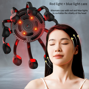 2025 nuevo producto rojo azul luz pulpo cabeza masajeador eléctrico vibración cuero cabelludo masaje dispositivo cabeza Spa equipo con música - Product Image 4