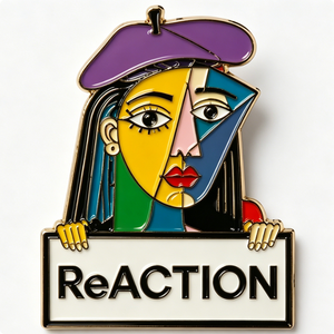 Pin de Arte con Diseño de Rostro Cubista, Chapado en Oro, Metal Esmaltado, Insignia Coleccionable - Product Image 4