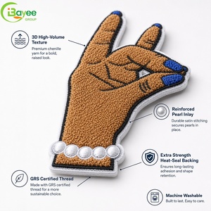 Custom Orchid Fingers Pearl Chenille Patches Iron on Patches Funny Applique Embroidered Felt Eco-Friendly for Varsity Jacket - Product Image 3