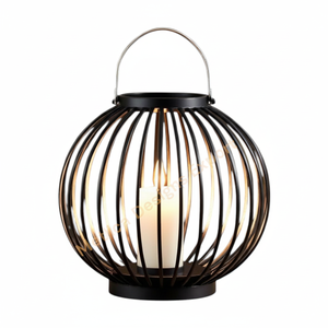 Lanterne Globe en métal noir élégant Porte-bougie polyvalent unique pour une décoration intérieure/extérieure élégante et un éclairage d'ambiance confortable - Product Image 1