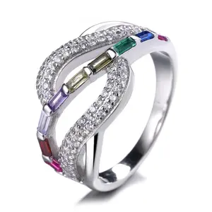 Стильное красочное кольцо из стерлингового серебра 925 пробы с цирконием, Женское кольцо