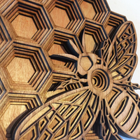 Arts Muraux Personnalisés en Bois Hexagone Hexagonal Formes Effrayantes Découpe au Laser Multi-Couches Nid d'Abeilles Mandala Modèles de Produits