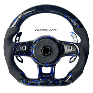 Volant en fibre de carbone forgée bleue avec LED pour Volkswagen MK7 GTI R <span class=keywords><strong>Golf</strong></span> <span class=keywords><strong>7</strong></span> <span class=keywords><strong>Golf</strong></span> 6 MK7 MK7.5 Passat Scirocco avec Alcantara - Product Image 2