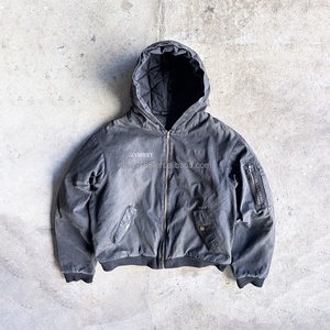 High Quality Vintage Acid Wash Zip up Hoodie Bomber <b>Canvas</b> Workwear <b>Work</b> <b>Jackets</b> Men Warm Comfortable Wear Heavyweight <b>Jackets</b> - Product Image 1